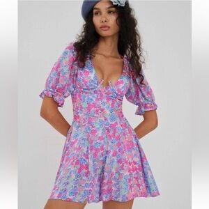 FOR LOVE & LEMONS X Free People Angie Puff Sleeve Mini Dress Size Medium